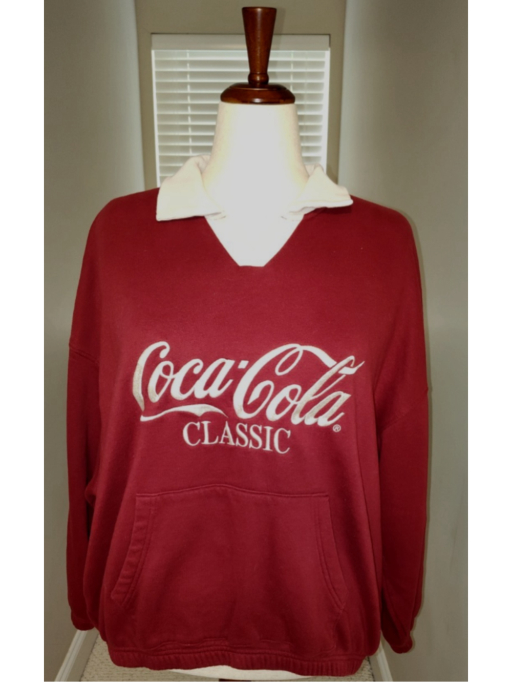 Coca Cola Classic Collared Pullover Sweatshirt SZ Small Red